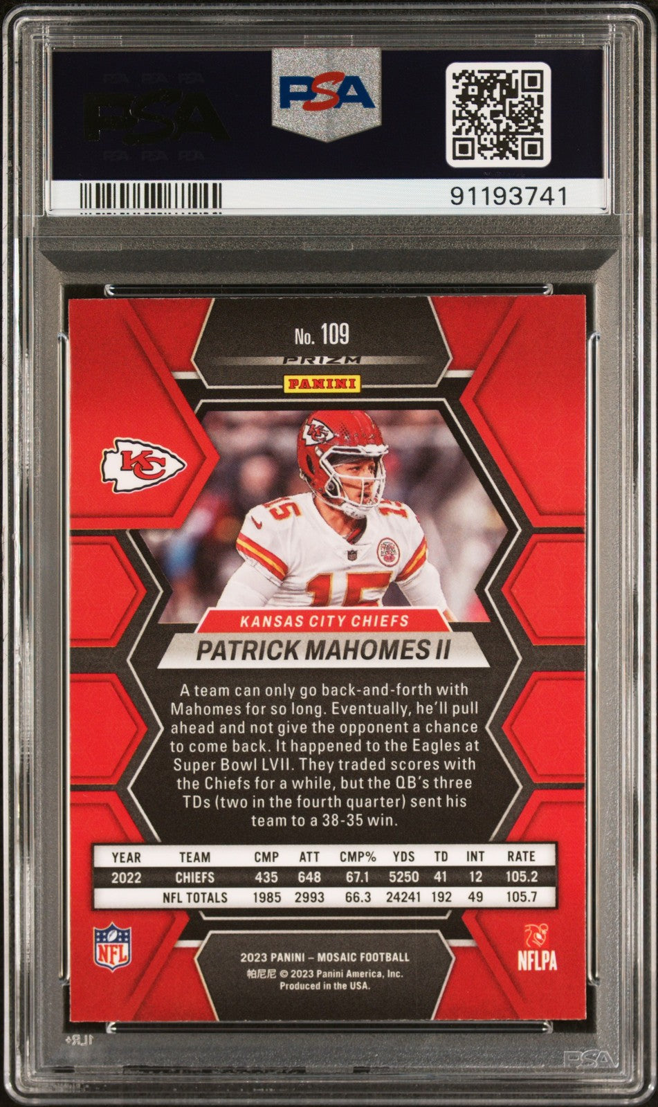 2023 Panini Mosaic #109 Patrick Mahomes II Honeycomb PSA 10 WC