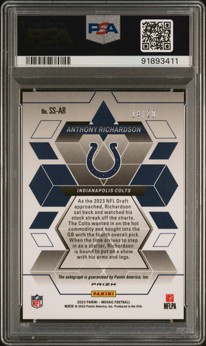 2023 Panini Mosaic Anthony Richardson /20 Blue Prizm Rookie Auto PSA 9 PC