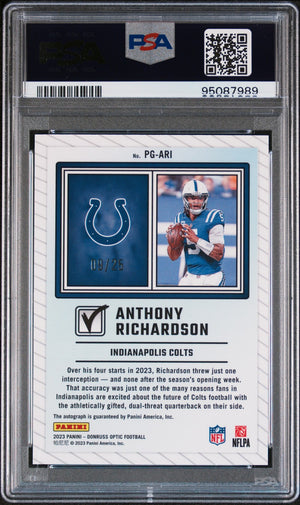 2023 Panini Donruss Optic Anthony Richardson /25 Purple Stars RC Auto PSA 9 PC
