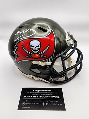 2024 Fanatics Under Wraps Bucky Irving Signed Mini Helmet WC