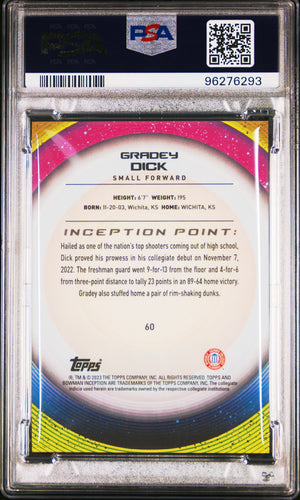 2022 Bowman University Inception #60 Gradey Dick PSA 10 WC