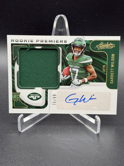 2022 Absolute #206 Garrett Wilson Rookie Premiere Materials Auto Jumbo /99