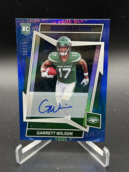 2022 Panini Rookies & Stars #111 Garrett Wilson Rookies Auto True Blue #/75