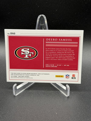 2019 Panini Impeccable #RN9 Deebo Samuel Rookie Numbers Patch Autos #/75