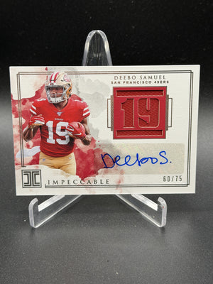 2019 Panini Impeccable #RN9 Deebo Samuel Rookie Numbers Patch Autos #/75