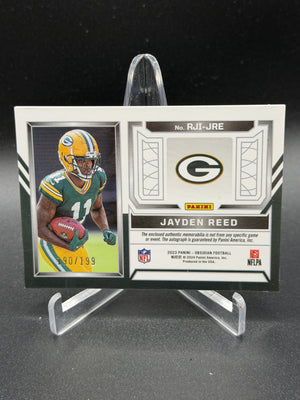 2023 Panini Obsidian #RJI-JRE Jayden Reed Rookie Jersey Ink #/199