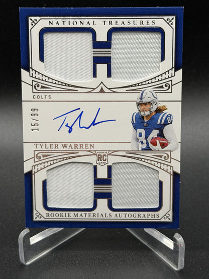 2025 National Treasures #RMAQ-TWN Tyler Warren Rookie Materials Auto Quad /99