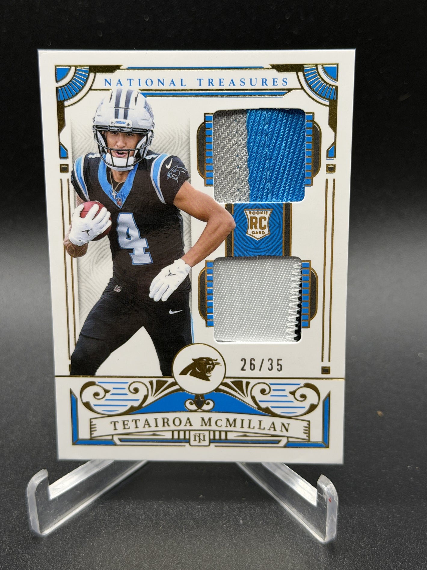 2025 National Treasures #6 Tetairoa McMillan Rookie Dual Materials Gold #/35