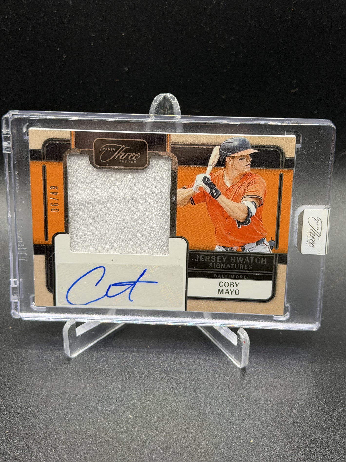2025 Panini Three and Two #JSS-CM Coby Mayo Jersey Swatch Signatures #/49