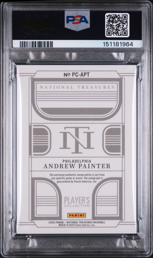 2025 National Treasures Andrew Painter Player’s Collection Auto /99 PSA 9