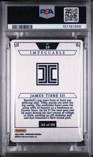 2025 Panini Impeccable #10 James Tibbs III Stainless Stars PSA 9 #/99