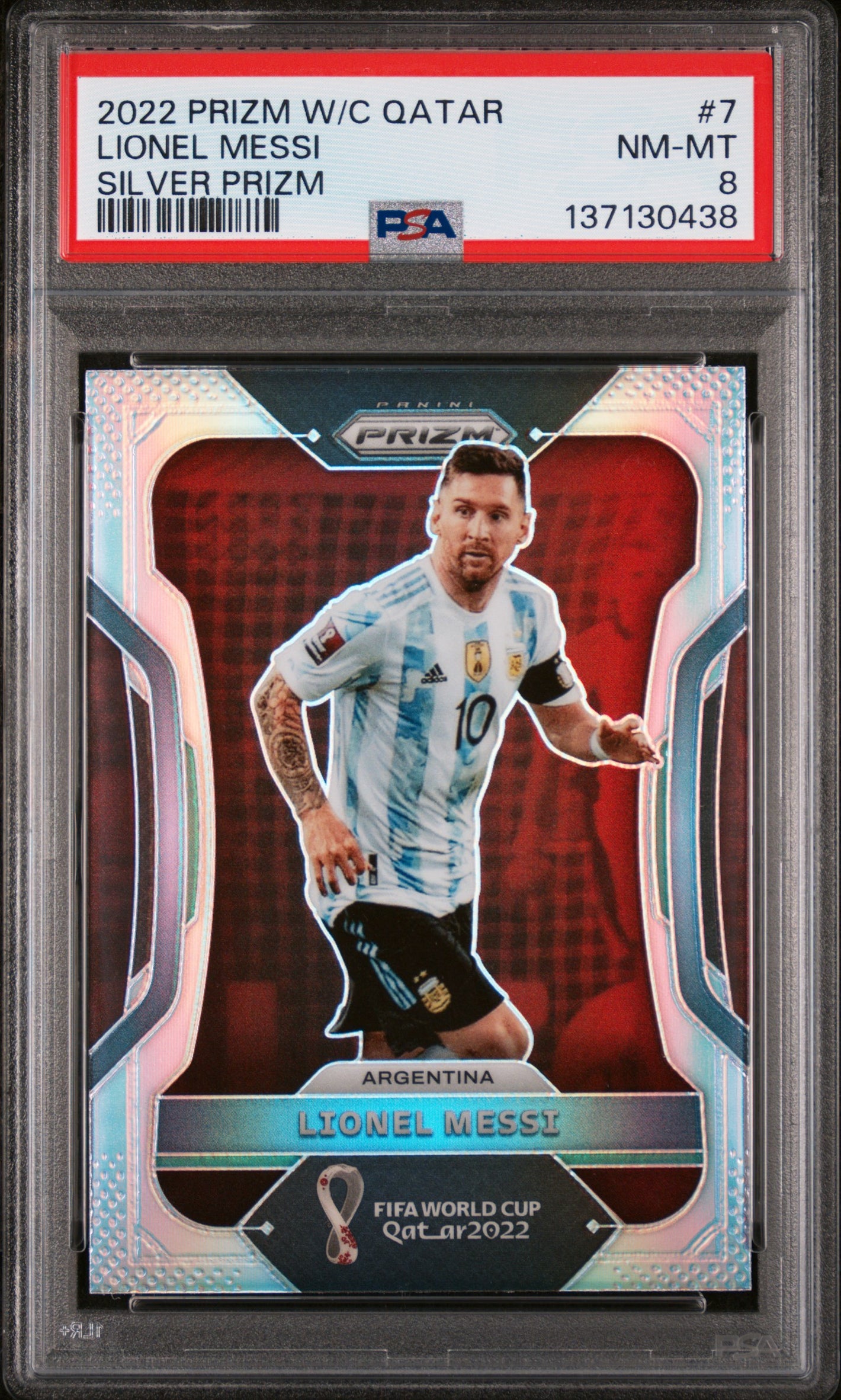 2022 Panini Prizm FIFA World Cup #7 Lionel Messi Silver Prizm PSA 8