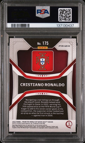 2022 Panini Prizm FIFA World Cup #175 Cristiano Ronaldo Green Wave PSA 10