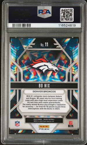 2024 Panini Prizm #11 Bo Nix Rookie RC Prizmatic Green Prizm PSA 9