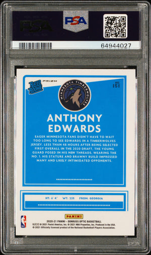 2020-21 Donruss Optic #151 Anthony Edwards Rated Rookie Fanatics PSA 9