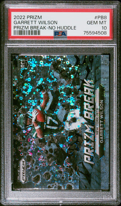 2022 Panini Prizm #PB-8 Garrett Wilson Rookie RC Prizm Break No Huddle PSA 10