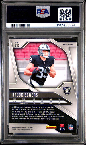 2024 Panini Prizm #315 Brock Bowers Rookie RC Orange Disco Prizm PSA 9