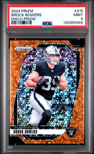 2024 Panini Prizm #315 Brock Bowers Rookie RC Orange Disco Prizm PSA 9