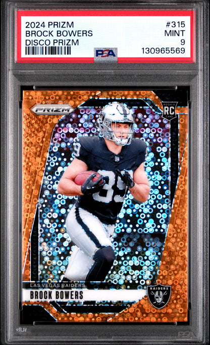 2024 Panini Prizm #315 Brock Bowers Rookie RC Orange Disco Prizm PSA 9