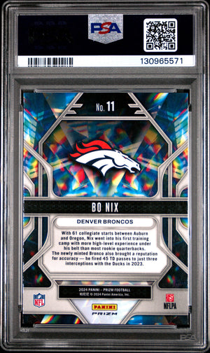 2024 Panini Prizm #11 Bo Nix Rookie RC Prizmatic Green Ice PSA 9