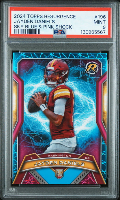 2024 Topps Resurgence #196 Jayden Daniels Sky Blue & Pink Shock PSA 9
