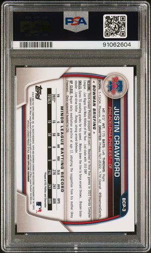 2023 Bowman Chrome Sapphire Edition #BCP-3 Justin Crawford 1st Aqua PSA 10 #/55