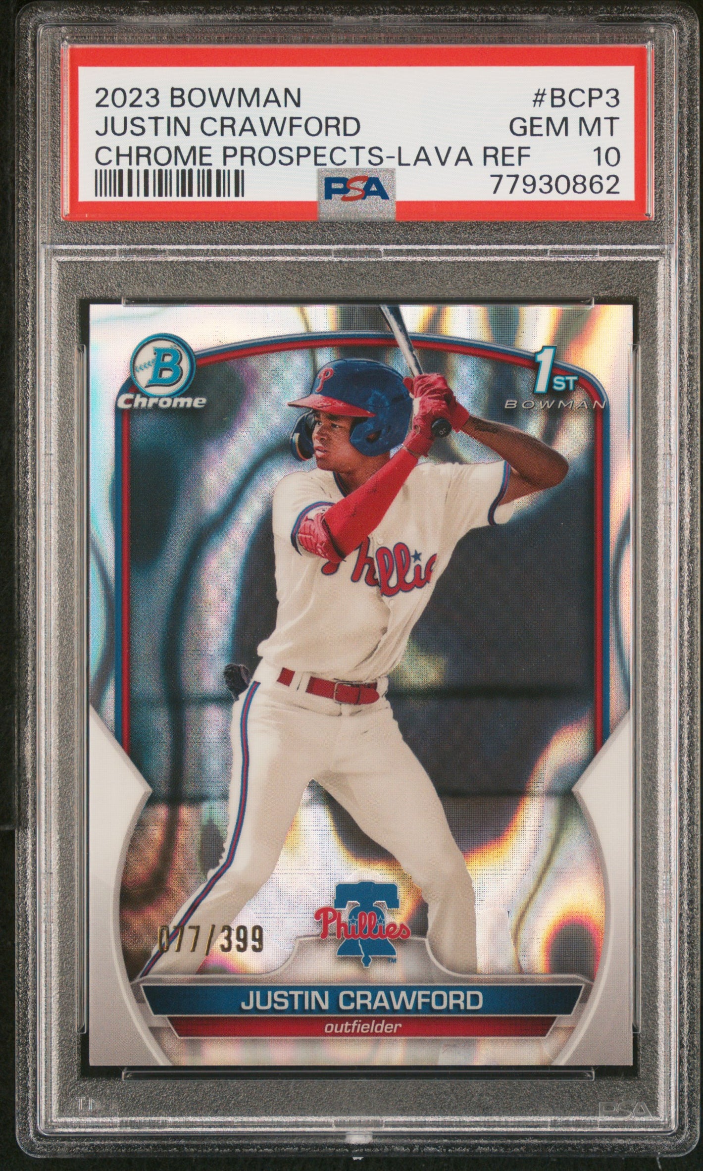 2023 Bowman #BCP-3 Justin Crawford 1st Chrome Lava Refractor PSA 10 #/399