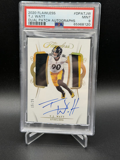 2020 Panini Flawless #DPA-TJW T.J. Watt Dual Patch Autographs PSA 9 #/25