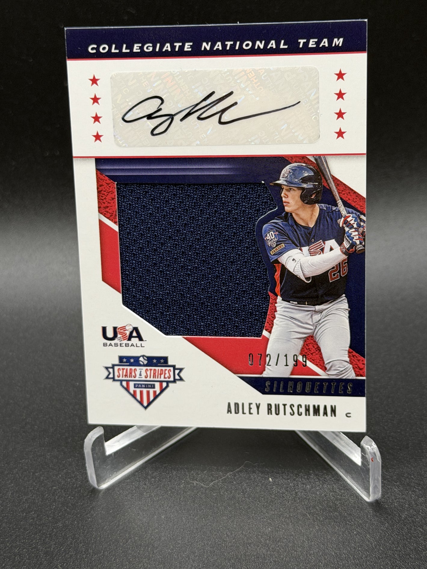 2019 Stars & Stripes USA Baseball Adley Rutschman Silhouettes Jersey Auto #/199