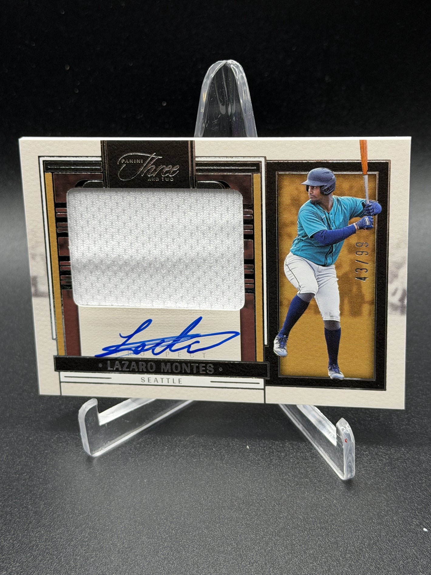 2024 Panini Three and Two #PJA-LM Lazaro Montes Prospect Jerseys Autographs #/99