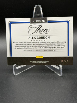 2025 Panini Three and Two Alex Gordon Timeless Moments Auto Blue #/32