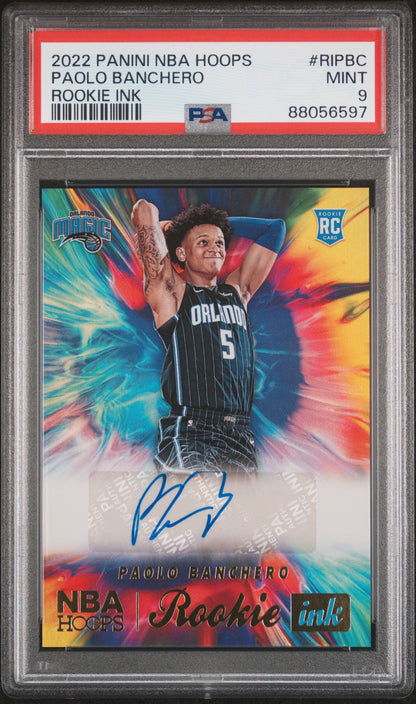 2022-23 Hoops #RI-PBC Paolo Banchero Rookie Ink PSA 9