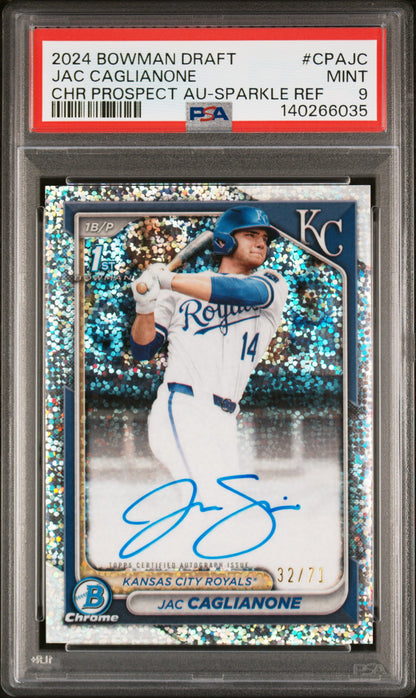 2024 Bowman Draft Jac Caglianone 1st Chrome Auto Sparkle Refractor /71 PSA 9