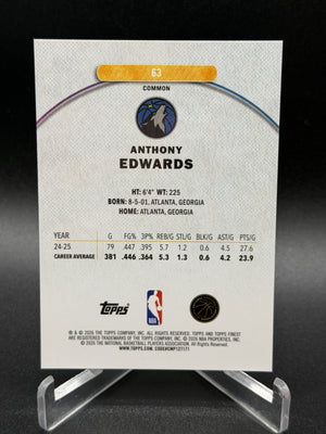 2025-26 Finest #63 Anthony Edwards Gold Refractor #/50