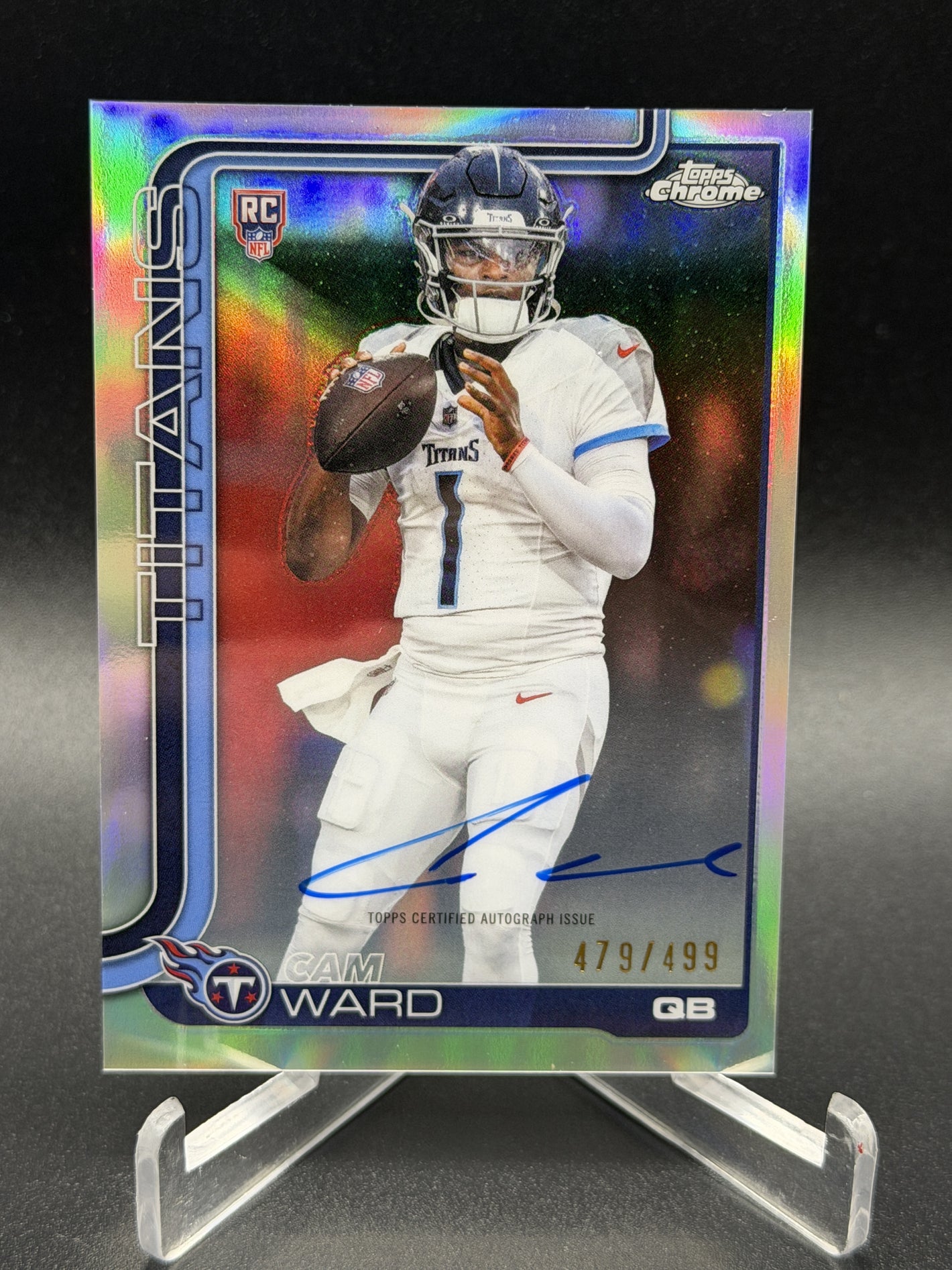 2025 Topps Chrome #RA-CWA Cam Ward Chrome Rookie Autographs Refractor #/499