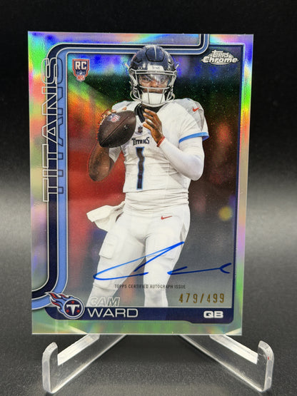 2025 Topps Chrome #RA-CWA Cam Ward Chrome Rookie Autographs Refractor #/499