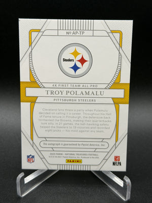 2020 Panini National Treasures #AP-TP Troy Polamalu All-Pro Signatures #/25