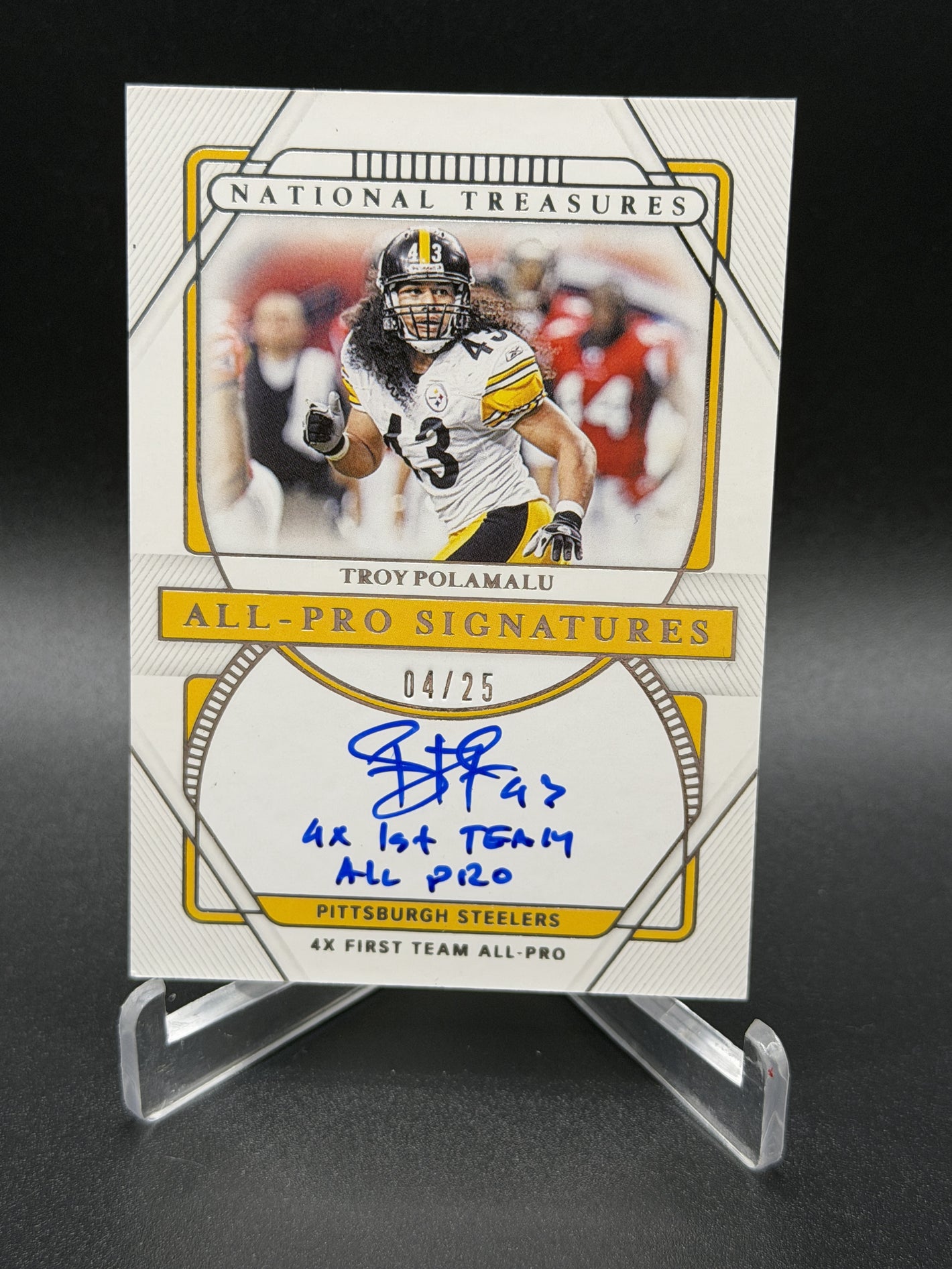 2020 Panini National Treasures #AP-TP Troy Polamalu All-Pro Signatures #/25