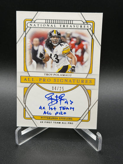 2020 Panini National Treasures #AP-TP Troy Polamalu All-Pro Signatures #/25