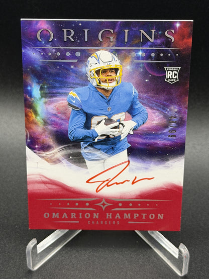 2025 Panini Origins #RA-OHA Omarion Hampton Rookie Autographs Red #/99