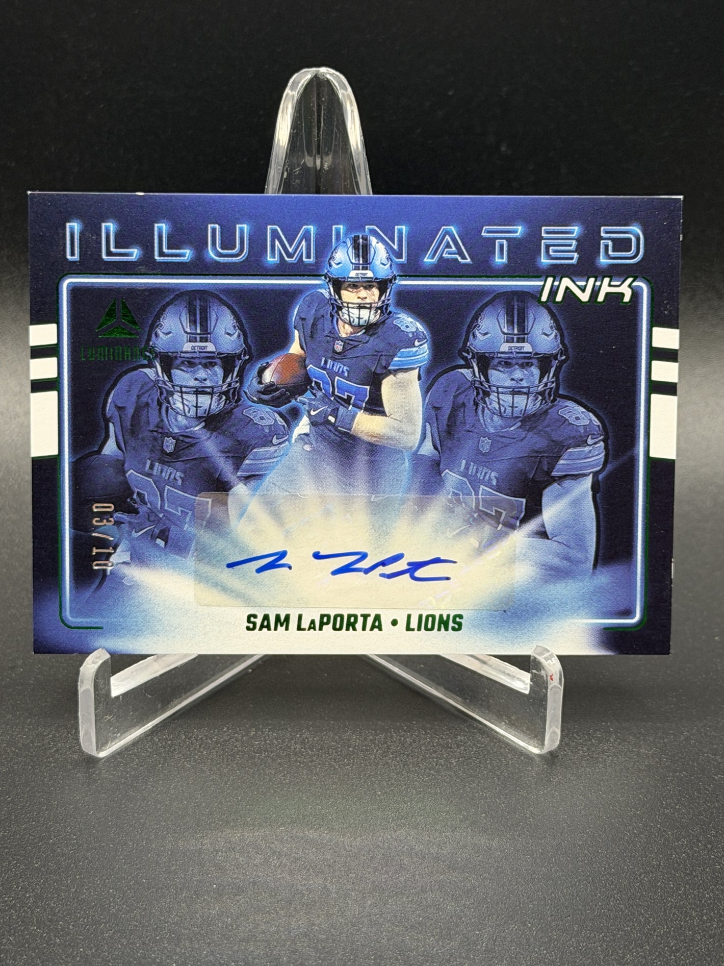2025 Panini Luminance #II-SLA Sam LaPorta Illuminated Ink Green #/10