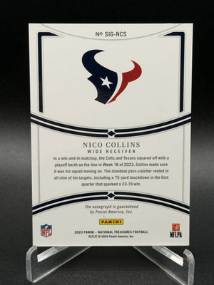 2023 Panini National Treasures #SIG-NCS Nico Collins Signatures Emerald #/5