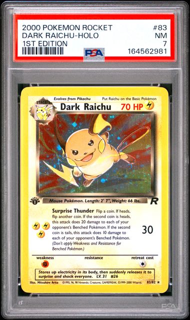 2000 POKEMON ROCKET #83 DARK RAICHU-HOLO 1ST EDITION PSA 7
