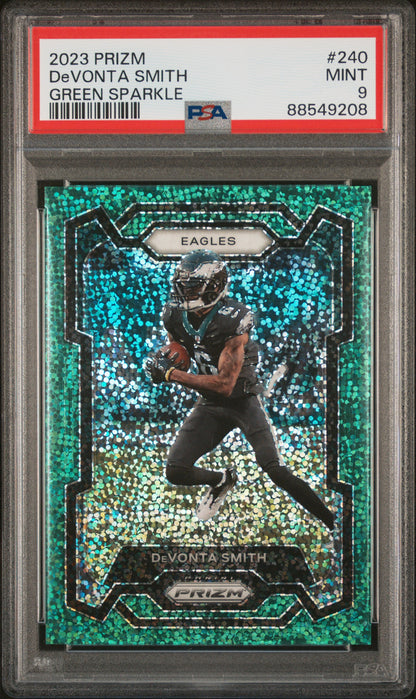 2023 Panini Prizm #240 DeVonta Smith Green Sparkle PSA 9 #/8