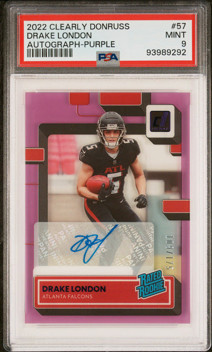2022 Clearly Donruss #57 Drake London Rated Rookie Autographs Purple PSA 9 #/175