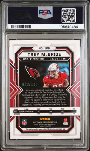 2022 Panini Obsidian #126 Trey McBride Rookie Auto /199 PSA 9