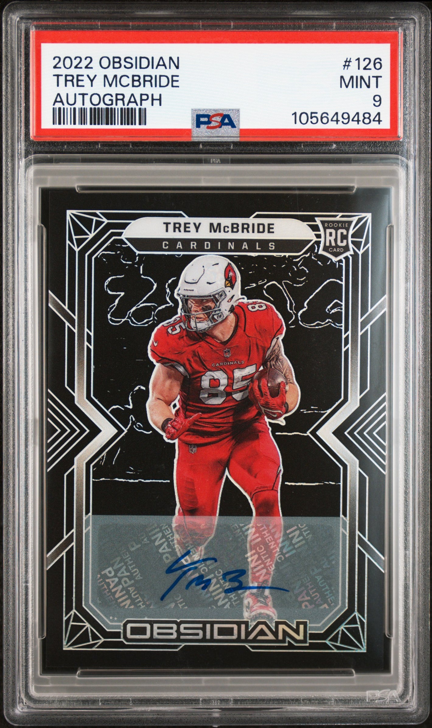 2022 Panini Obsidian #126 Trey McBride Rookie Auto /199 PSA 9