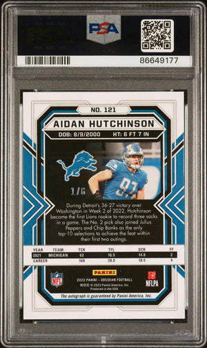 2022 Obsidian #121 Aidan Hutchinson Rookie Auto Electric Etch Red Flood /6 PSA 8