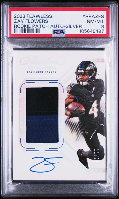 2023 Flawless #RPA-ZFS Zay Flowers Rookie Patch Autographs Silver /20 PSA 8