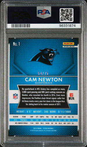 2015 Panini Prizm #1 Cam Newton Green Crystals Prizm (Cracked Ice) PSA 10 #/75
